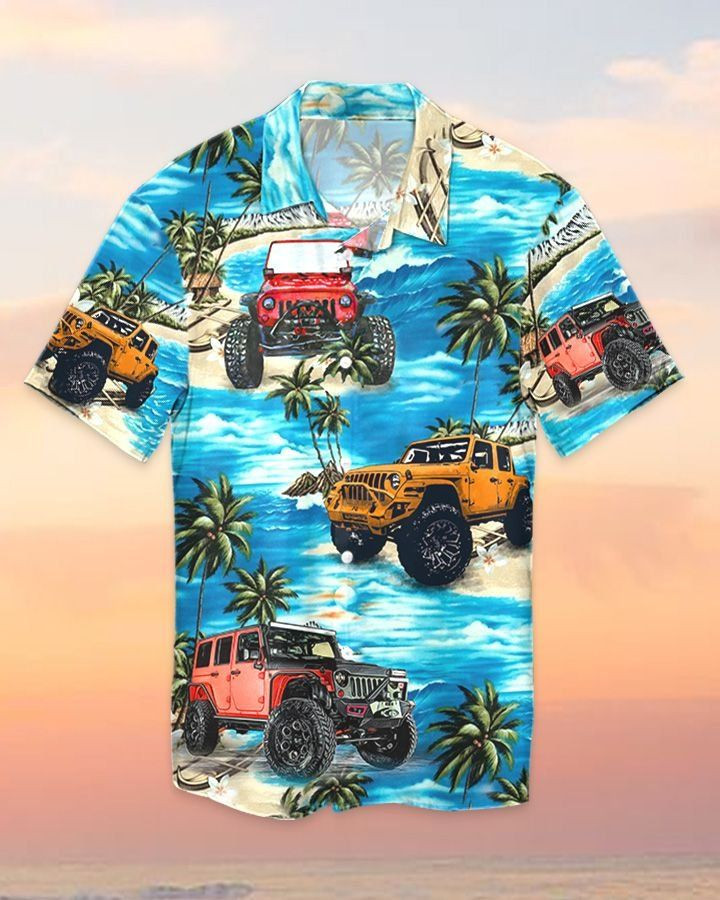 Jeep Watercolor Hawaiian Shirt Tropical Aloha Button Up