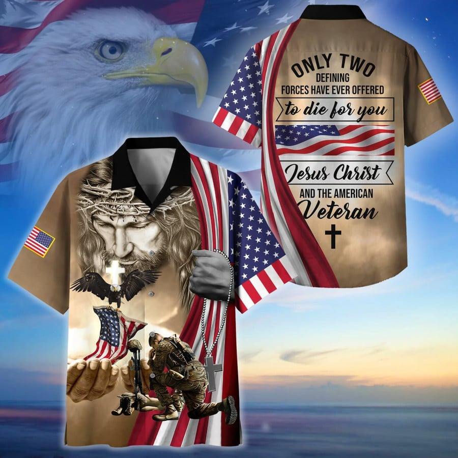 Jesus Christ And The American Veteran Hawaiian Shirt Honor Veterans Gift For Christian