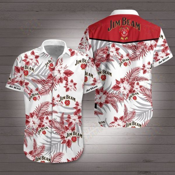 Jim Beam Hawaiian Shirt Tropical Aloha Button Up