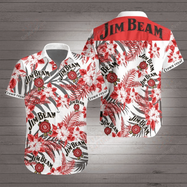 Jim Beam Hawaiian Shirt Tropical Aloha Button Up