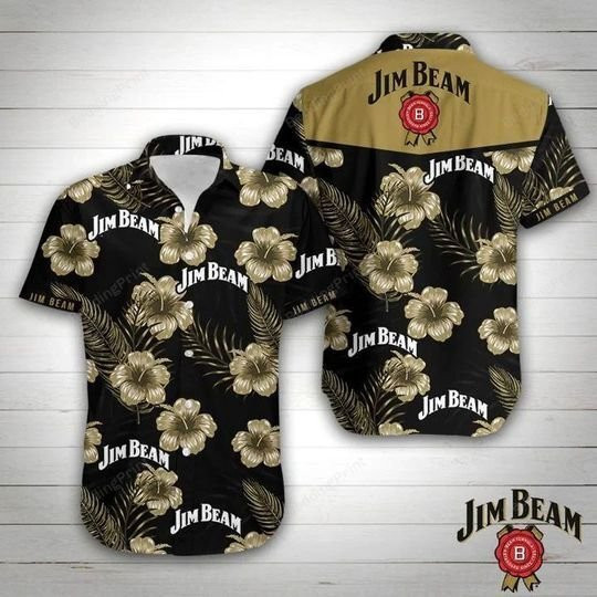 Jim Beam Hawaiian Shirt Tropical Aloha Button Up