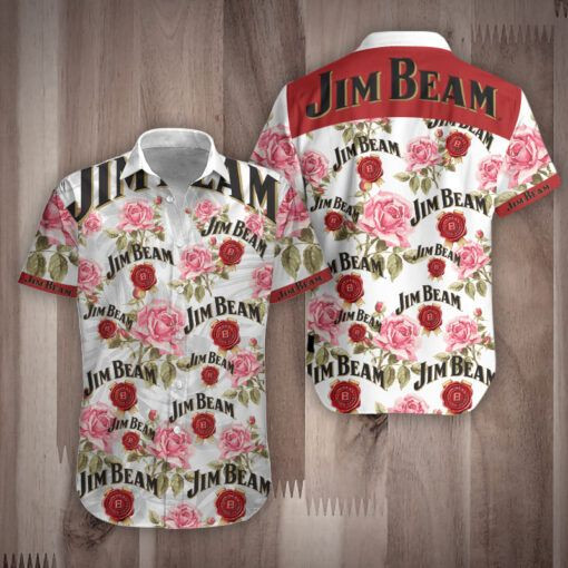 Jim Beam Rose Hawaiian Shirt Tropical Aloha Button Up