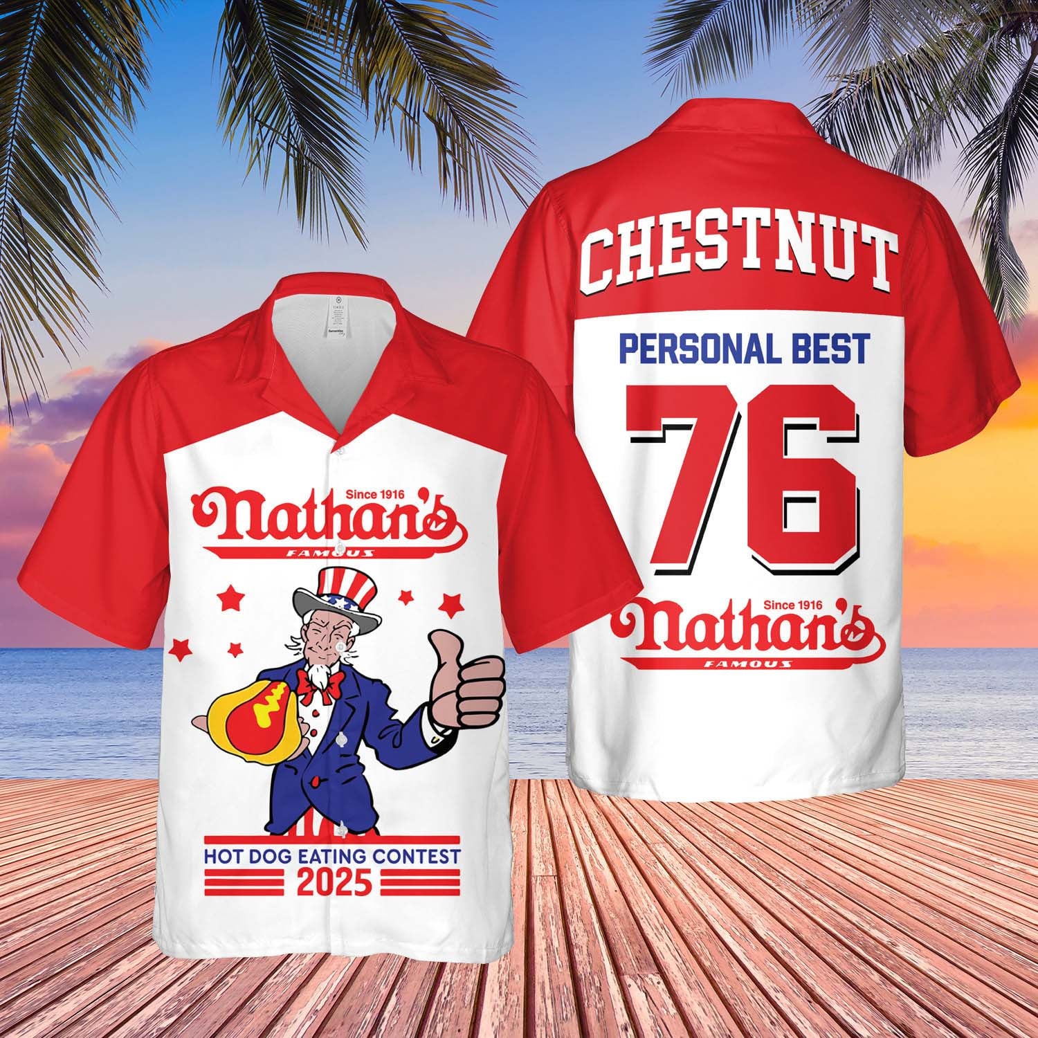 Joey Chestnut Hawaiian Shirt 76 Winner Hot Dog Eating Contest 2026 Joey Chestnut Apparel Merch