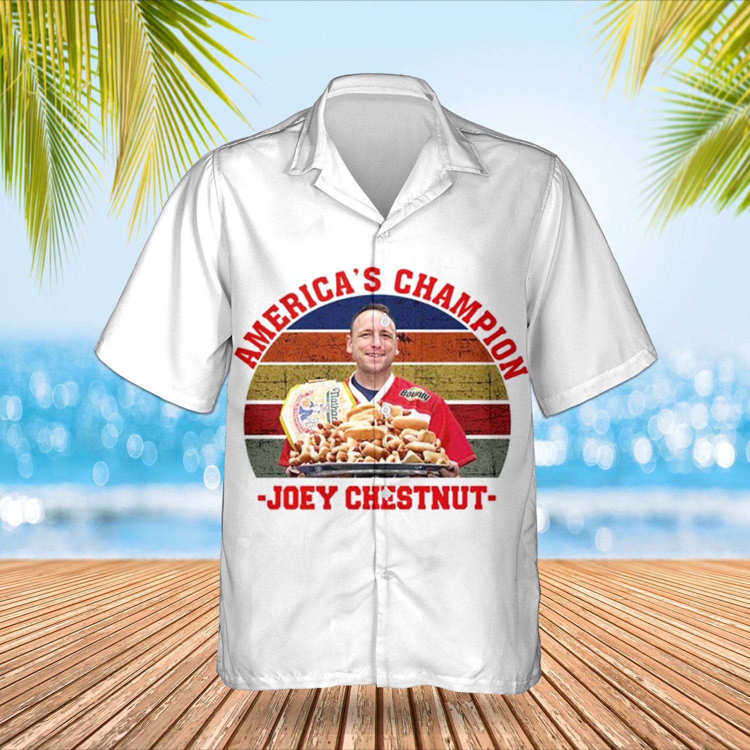 Joey Chestnut Hawaiian Shirt Hot Dog Eating Contest America's Champion Vintage Shirt