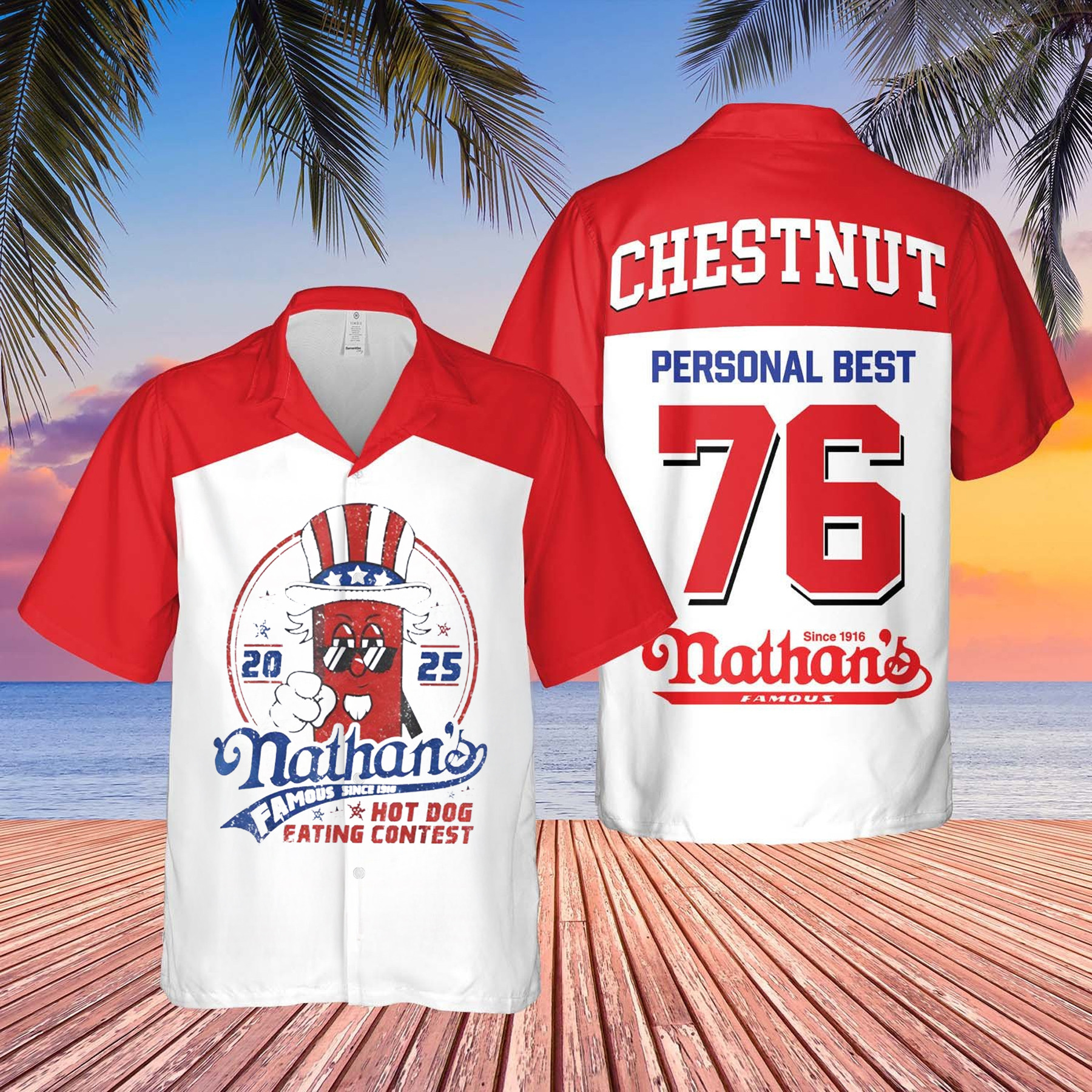 Joey Chestnut Hawaiian Shirt Nathan's Hot Dog Eating Contest 2026 Personal Best 76 Apparel