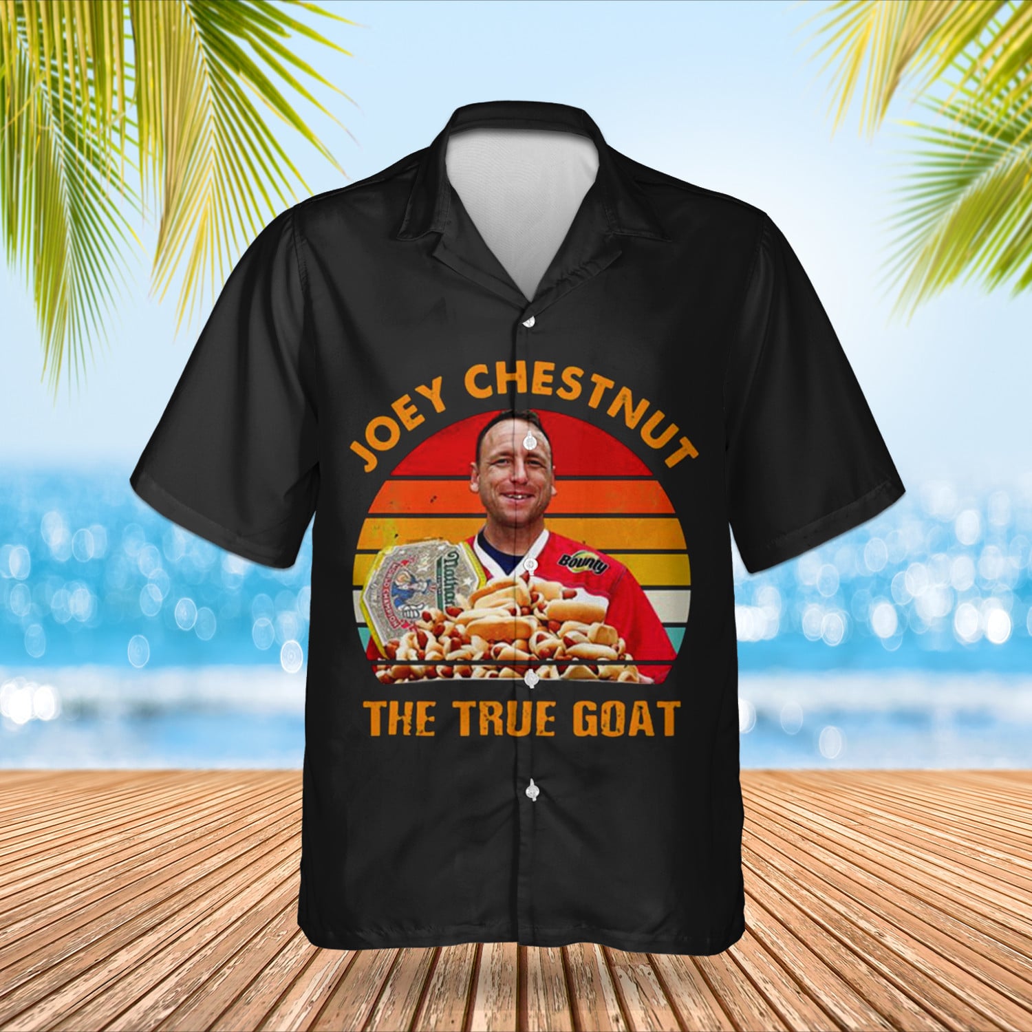 Joey Chestnut Hawaiian Shirt The True Goat Hotdogs Contest 2026 Champion Joey Chestnut Merch