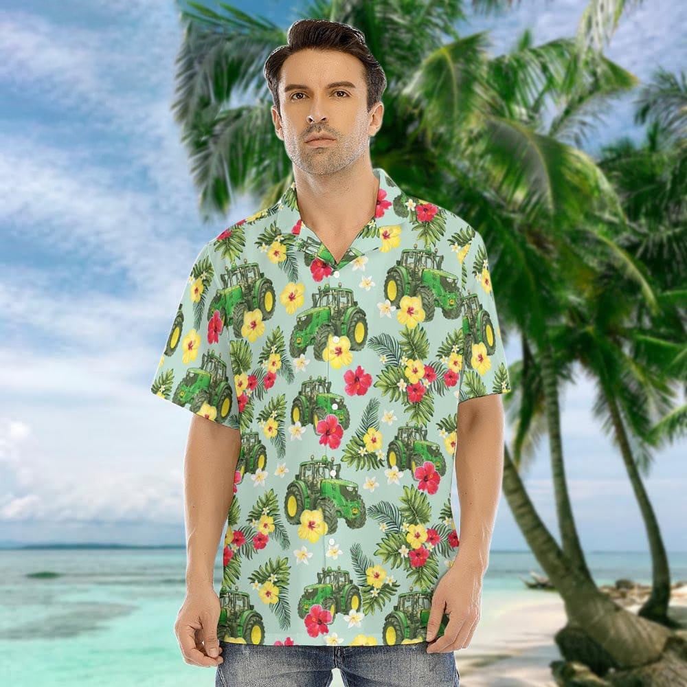 John Deere Hawaiian Shirt Tractor Summer Button Up Shirts For Men Gifts For Farmers