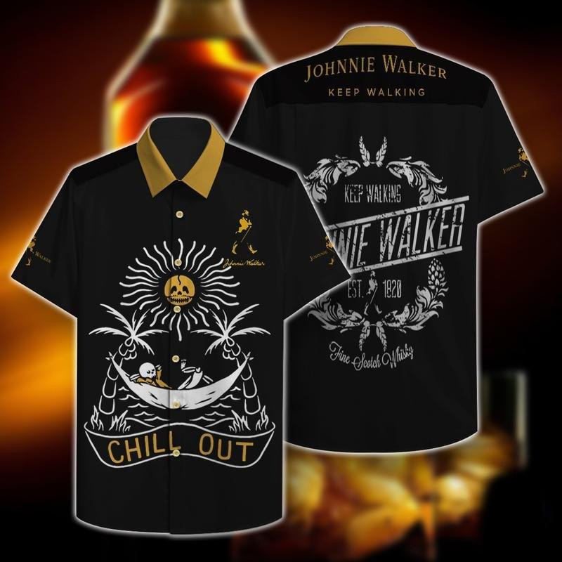 Johnnie Walker Chill Out Hawaiian Shirt Tropical Aloha Button Up