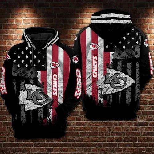 Kansas City Chiefs American Flag BlackNFL 3D All Over Print Hoodie