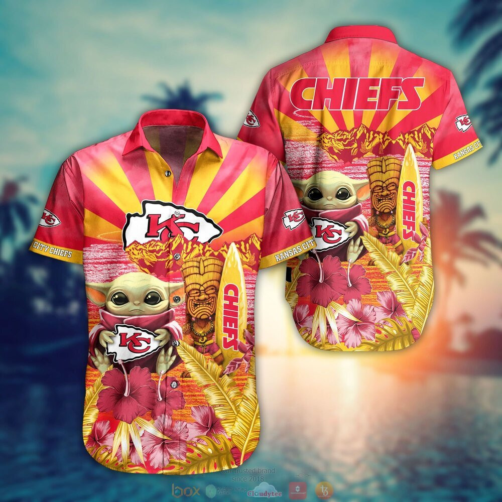 Kansas City Chiefs Baby Yoda Hawaiian Shirt Tropical Aloha Button Up