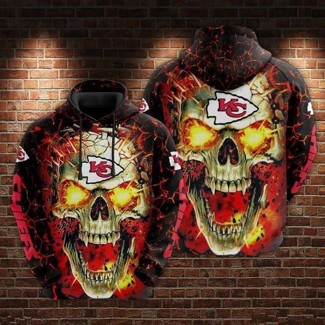 Kansas City Chiefs Burning Skull NFL 3D All Over Print Hoodie