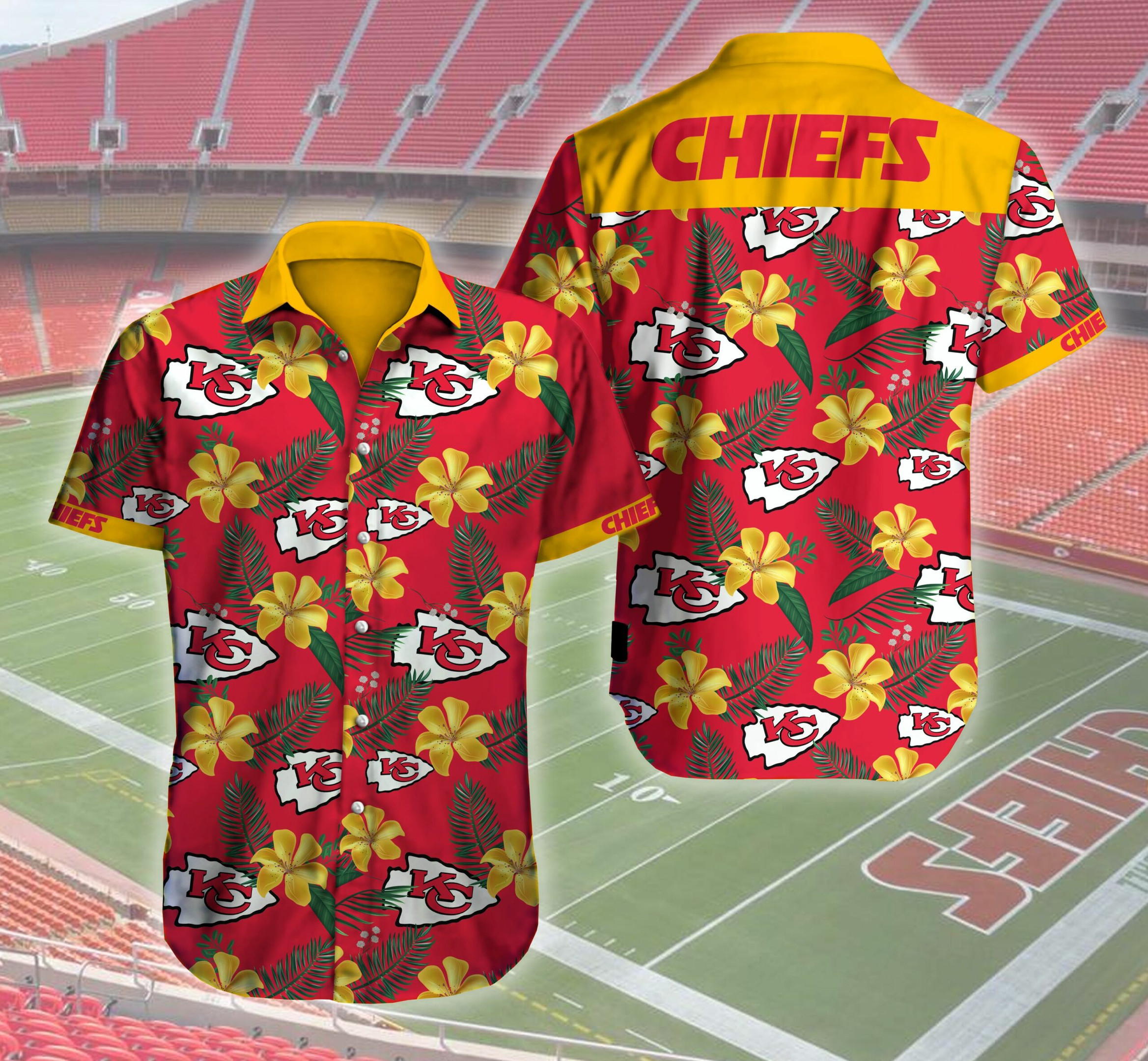 Kansas City Chiefs Football Logo Hawaiian Shirt Tropical Aloha Button Up
