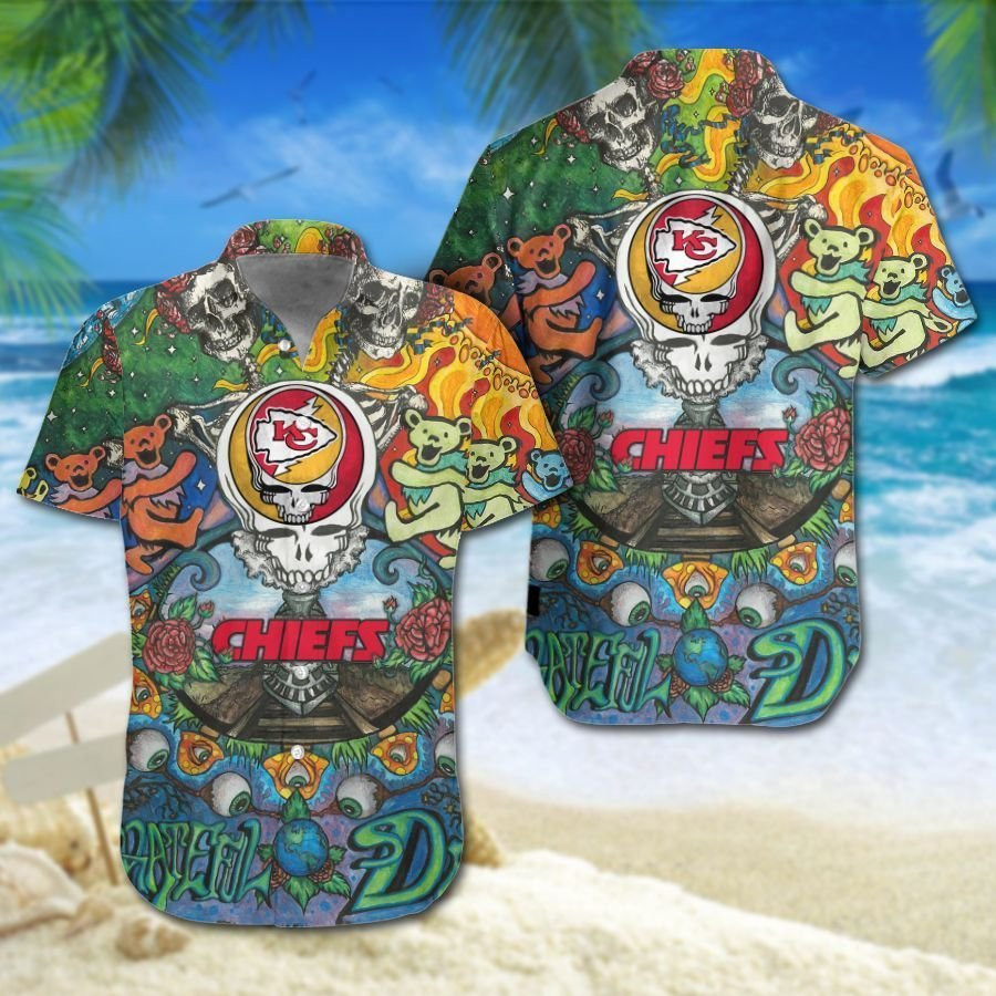 Kansas City Chiefs Grateful Dead Hawaiian Shirt Tropical Aloha Button Up