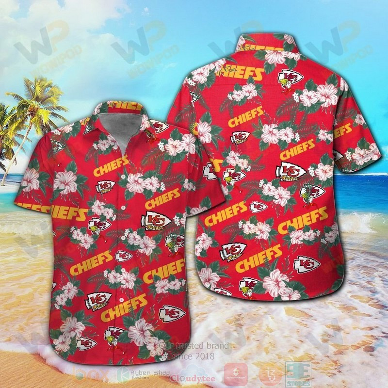 Kansas City Chiefs Hibiscus Hawaiian Shirt Tropical Aloha Button Up