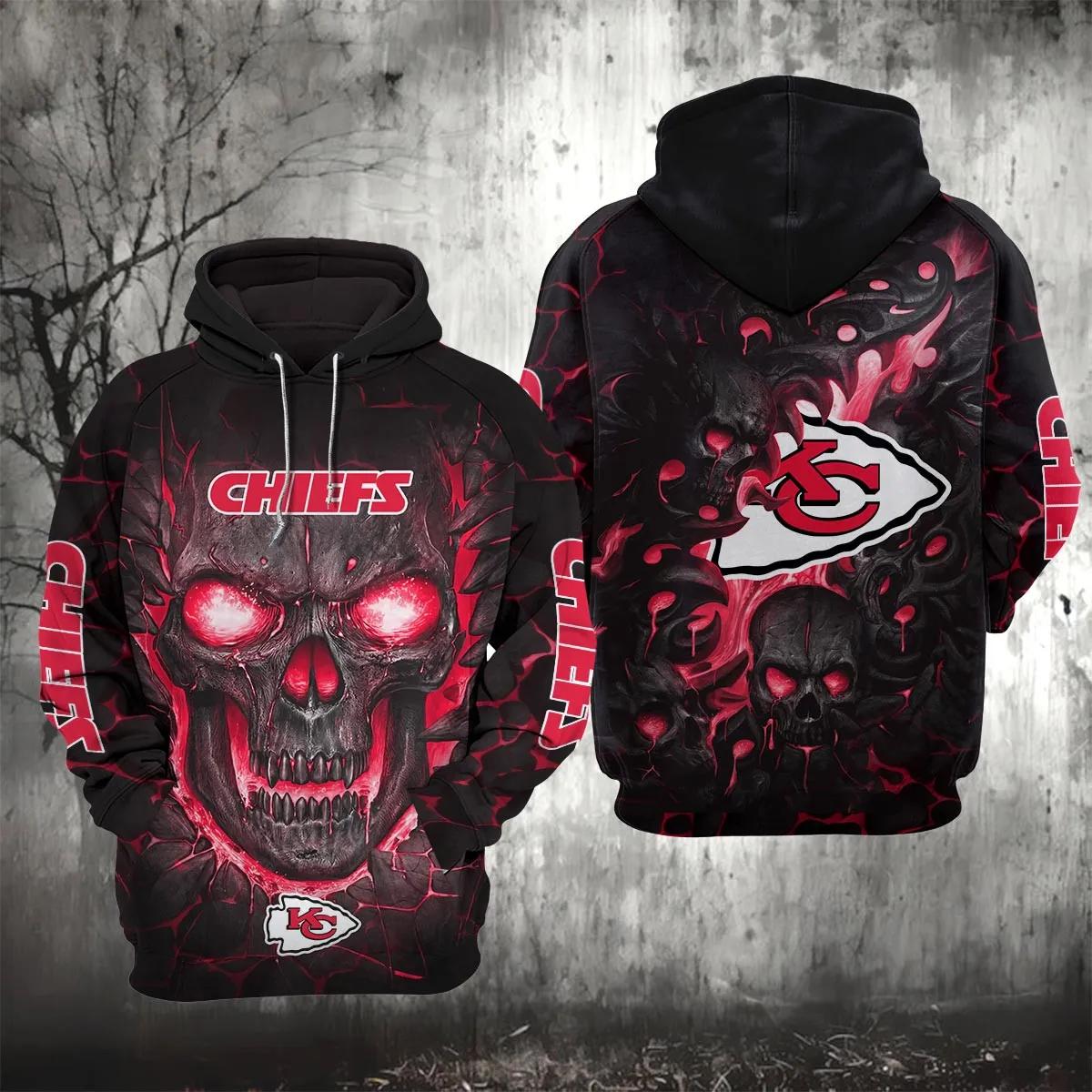 Kansas City Chiefs Lava Skull NFL 3D All Over Print Hoodie