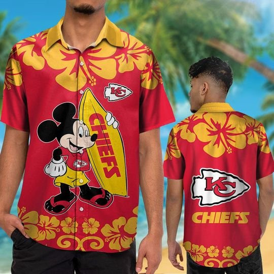 Kansas City Chiefs Mickey Hawaiian Shirt Tropical Aloha Button Up