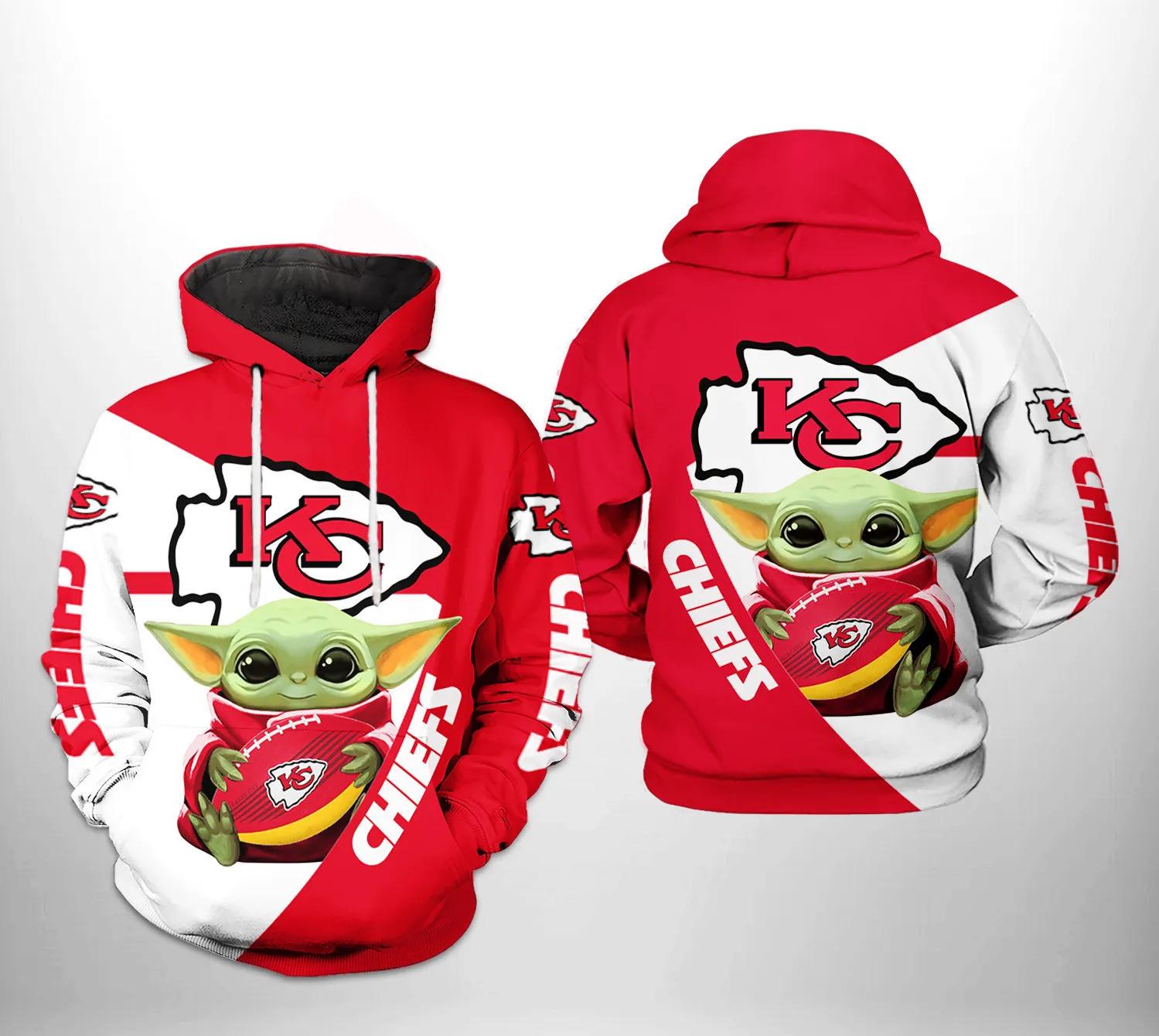 Kansas City Chiefs NFL Baby Yoda Team NFL 3D All Over Print Hoodie