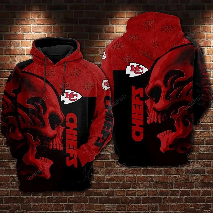 Kansas City Chiefs Nfl Football Skull Black Red NFL 3D All Over Print Hoodie