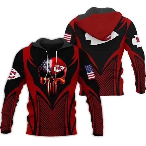 Kansas City Chiefs Patriotic Punisher Skull Kansas City Chiefs NFL 3D All Over Print Hoodie