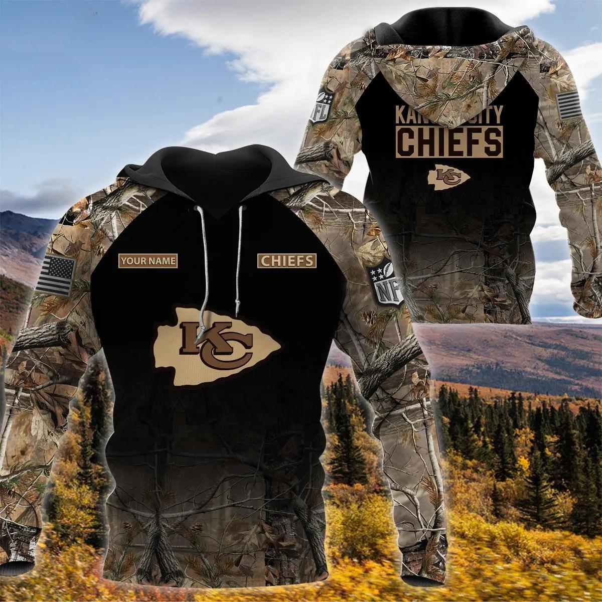 Kansas City Chiefs Personalized Hunting Camo NFL 3D All Over Print Hoodie