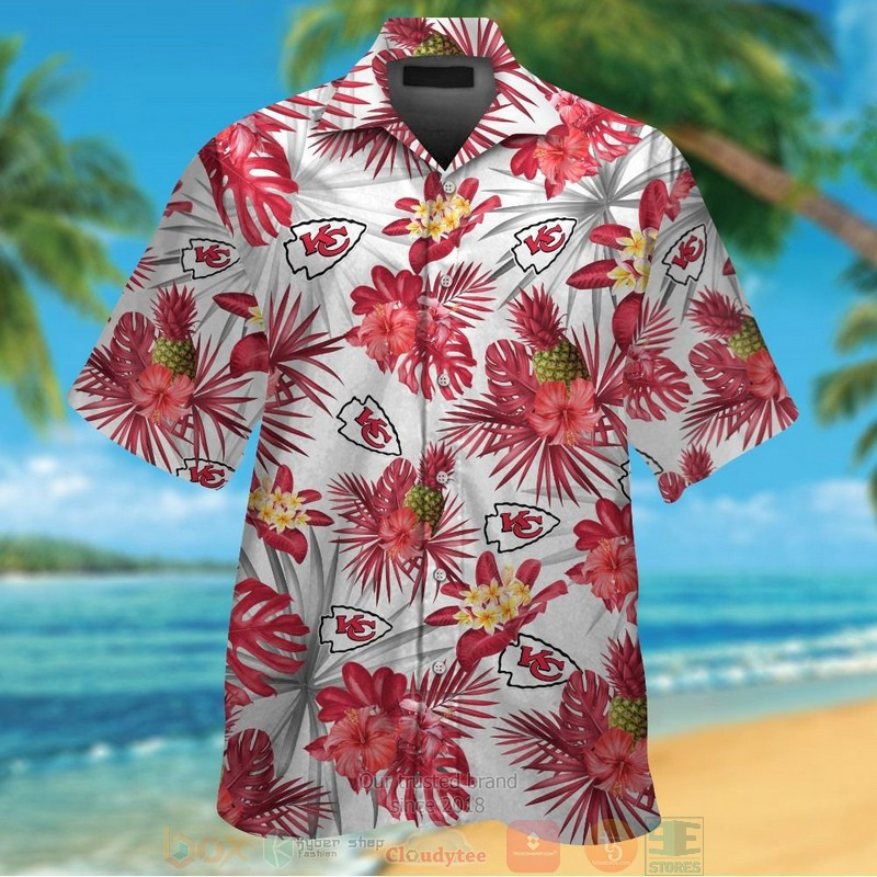 Kansas City Chiefs Pineapple Hibiscus Hawaiian Shirt Tropical Aloha Button Up