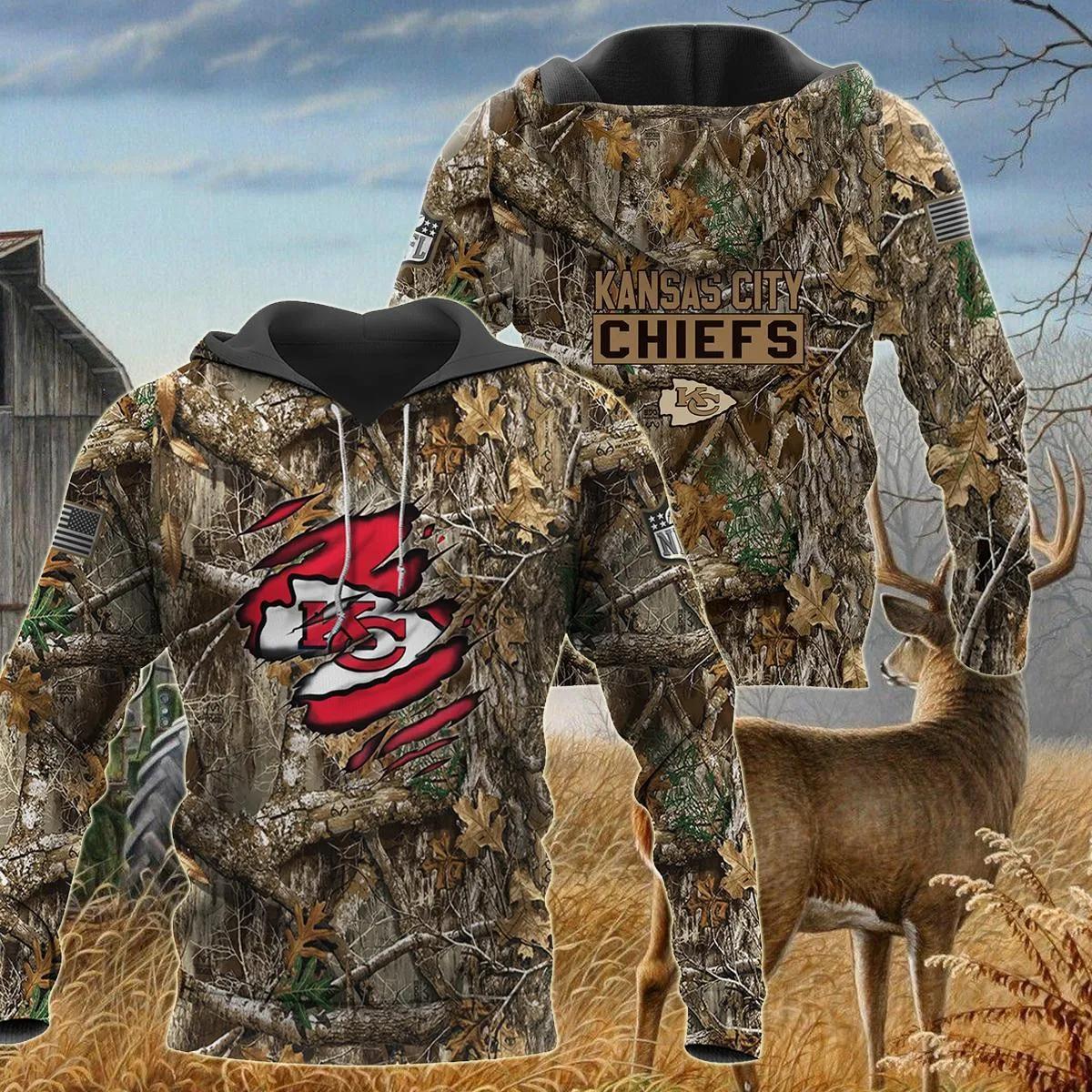 Kansas City Chiefs Realtree Hunting Camo NFL 3D All Over Print Hoodie