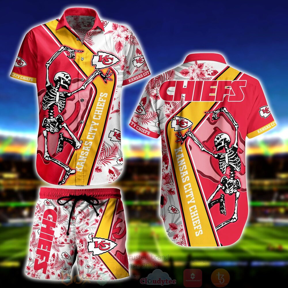 Kansas City Chiefs Skeleton Hawaiian Shirt Tropical Aloha Button Up