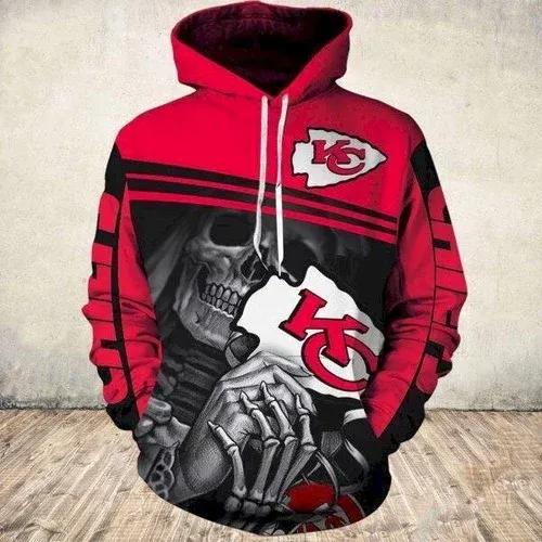 Kansas City Chiefs Skeleton NFL 3D All Over Print Hoodie