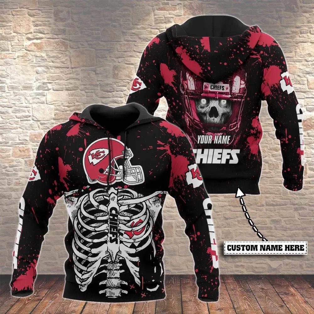 Kansas City Chiefs Skeleton Personalized NFL 3D All Over Print Hoodie