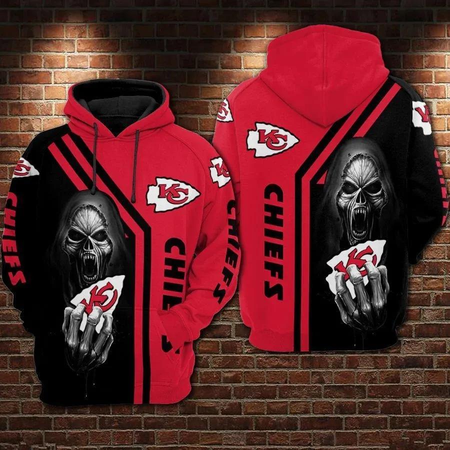 Kansas City Chiefs Skull NFL 3D All Over Print Hoodie