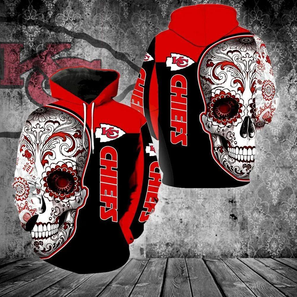 Kansas City Chiefs SkullNFL 3D All Over Print Hoodie