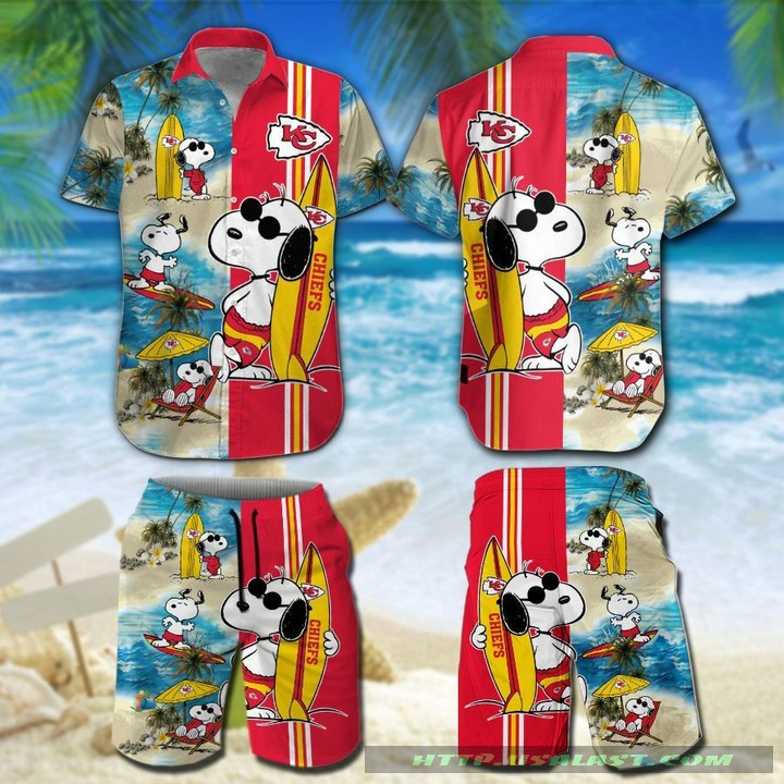 Kansas City Chiefs Snoopy Surfing Hawaiian Shirt Tropical Aloha Button Up