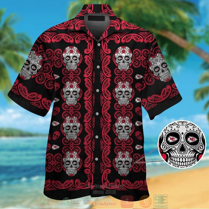 Kansas City Chiefs Sugar Skull Hawaiian Shirt Tropical Aloha Button Up