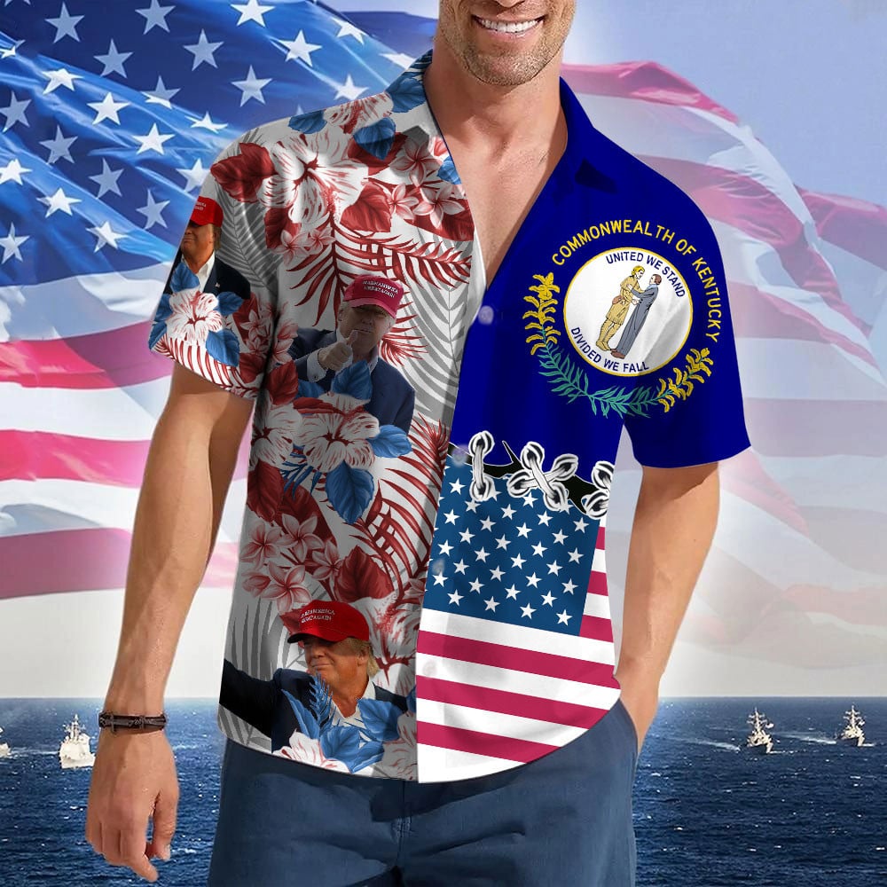 Kentucky For Trump 2024 Hawaiian Shirt MAGA Trump For President Mens Summer Button Up Shirts