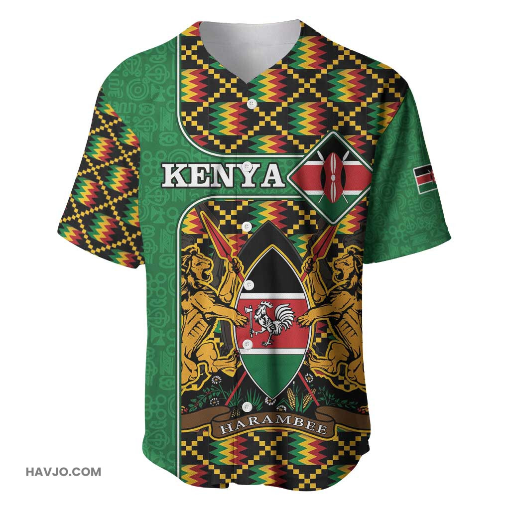 Kenya Kente Pattern, Coat Of Arms Design Baseball Jersey
