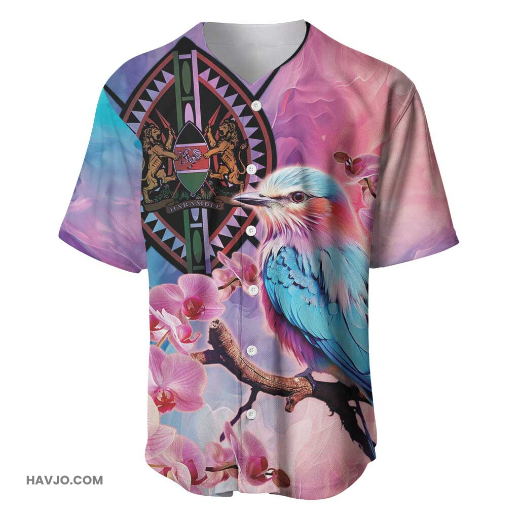 Kenya Lilac Breasted Roller Coat Of Arms Mix Orchid Baseball Jersey