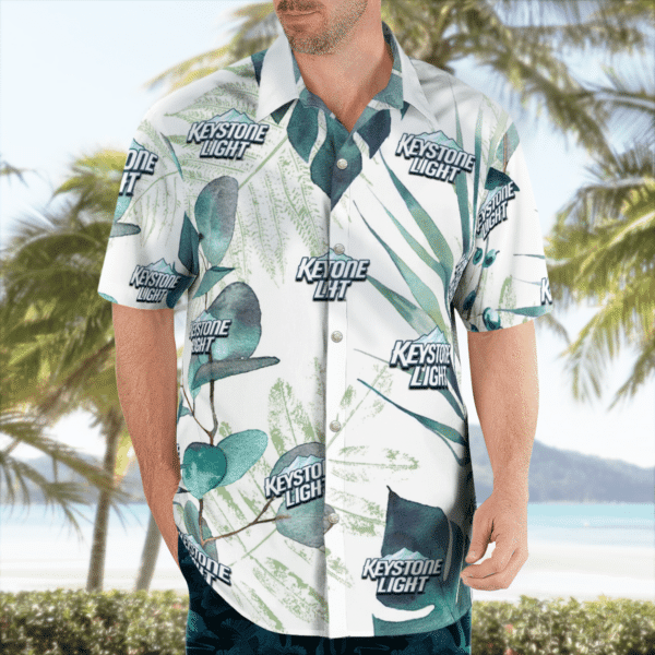 Keystone Light Beer Hawaiian Shirt Tropical Aloha Button Up