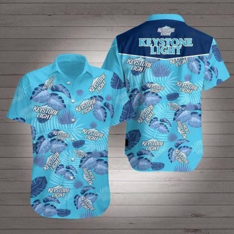 Keystone Light Beer Hawaiian Shirt Tropical Aloha Button Up