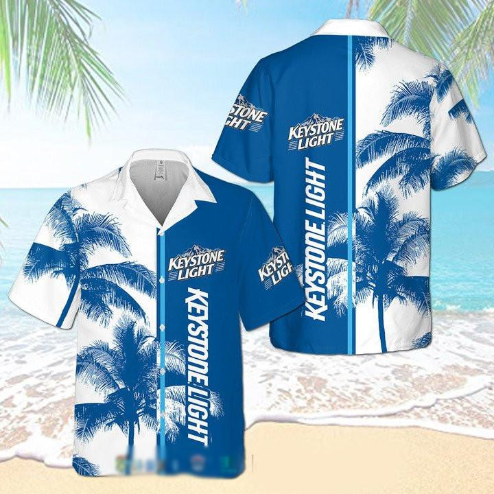 Keystone Light Palm Tree Hawaiian Shirt Tropical Aloha Button Up