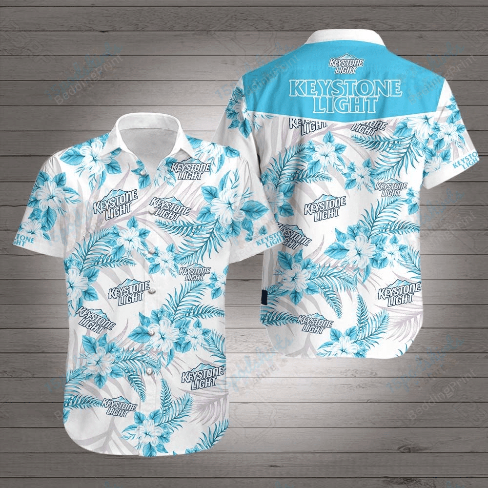 Keystore Light Hawaiian Shirt Tropical Aloha Button Up