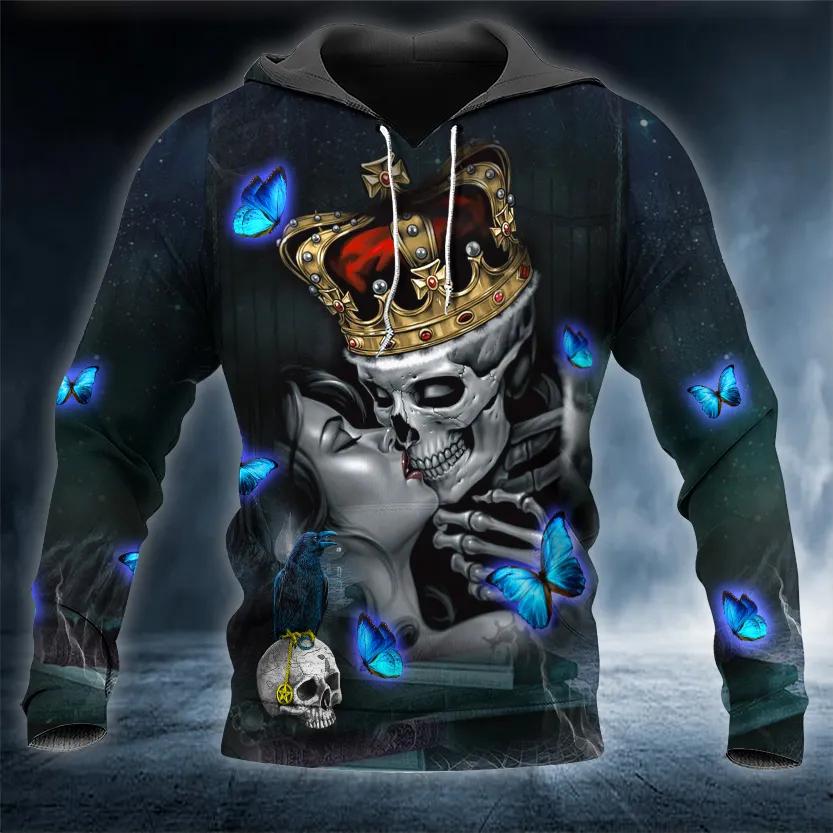 King And Queen Kissing Skull 3D All Over Print Hoodie