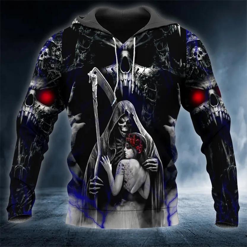 King Couple Grimreaper Skull 3D All Over Print Hoodie