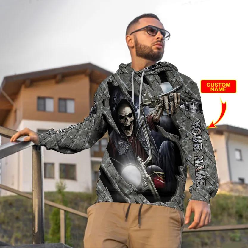 Alternative view of King Motocycle Skull Custom 3D All Over Print Hoodie