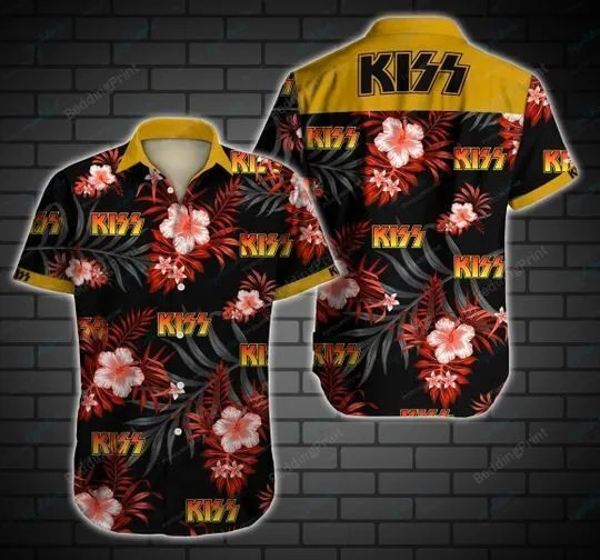 Kiss Hawaiian Shirt Tropical Aloha Button Up