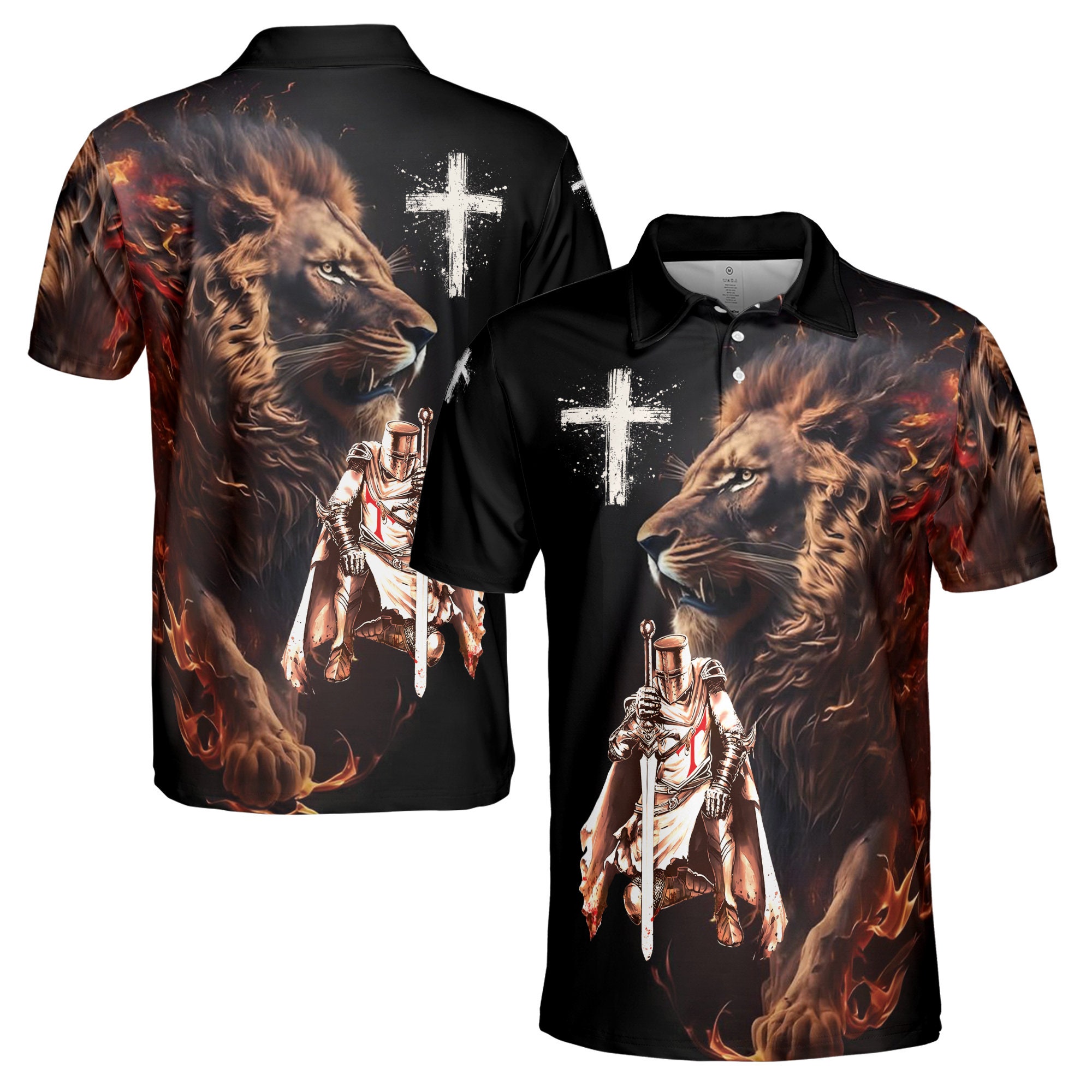 Knight Templar Lion Of Judah Grunge Men's Polo Shirt