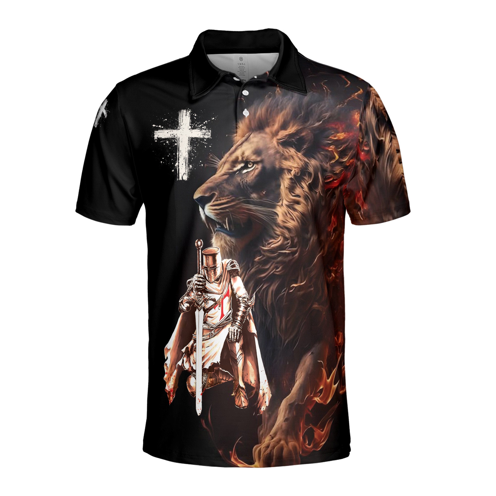 Alternative view of Knight Templar Lion Of Judah Grunge Men's Polo Shirt