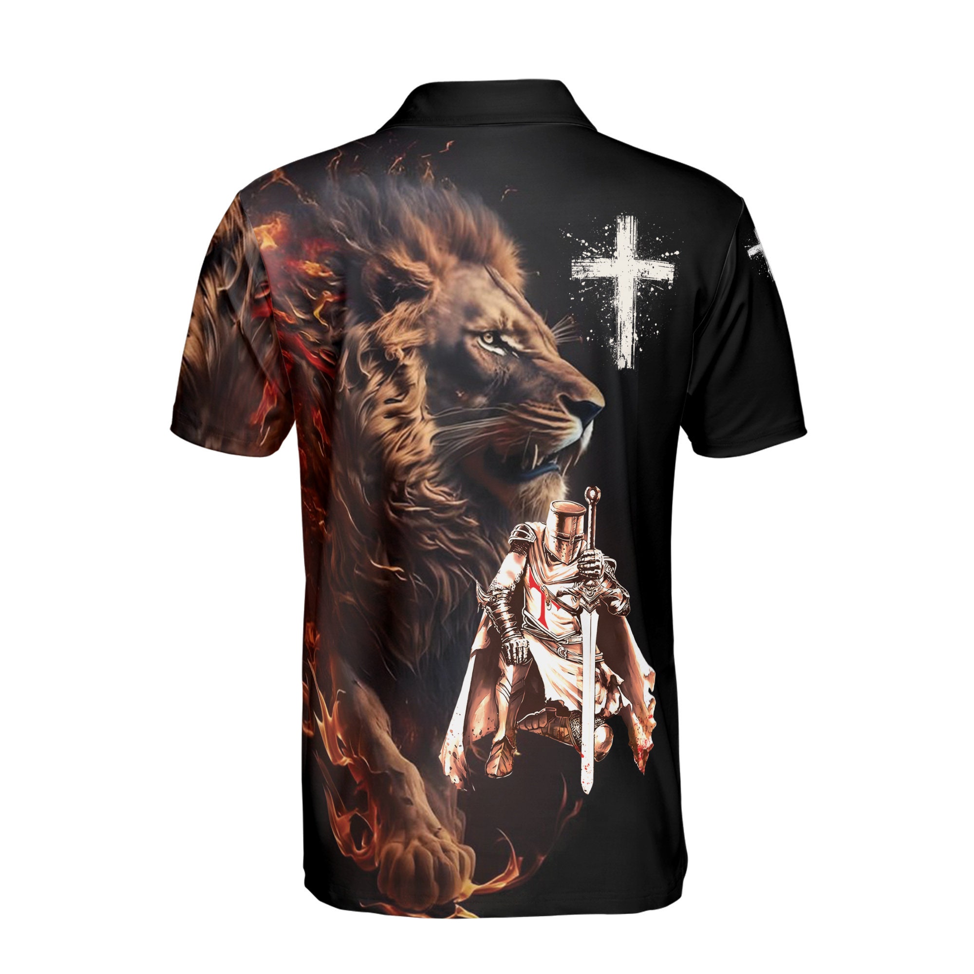 Knight Templar Lion Of Judah Grunge Men's Polo Shirt - Image 3