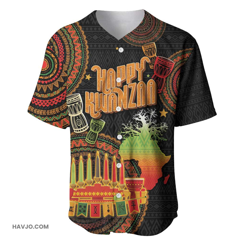 Kwanzaa Kinara Candles African Tribal Pattern Baseball Jersey