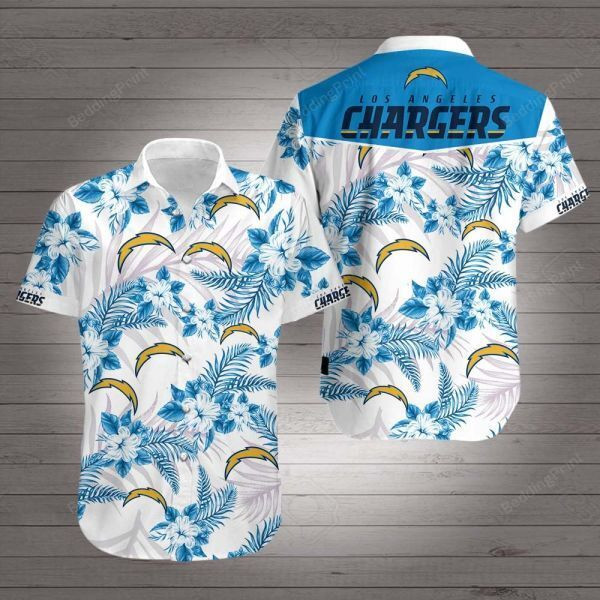 La Chargers Hawaiian Shirt Tropical Aloha Button Up