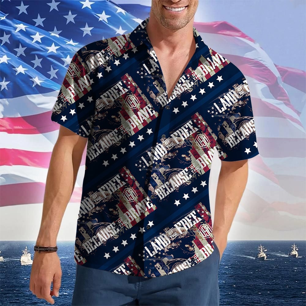 Land Of The Free Because Of The Brave Hawaiian Shirt Veteran For Trump 2024 Patriotic Button Up